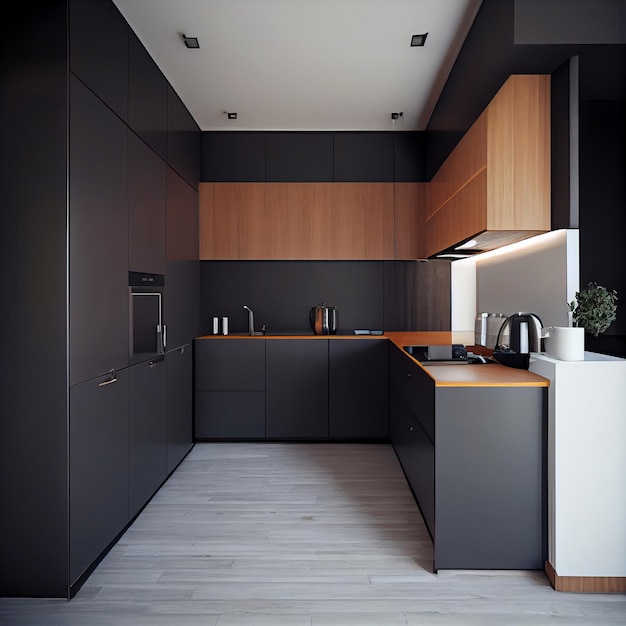 Moderne minimalistische Kücheninnenarchitektur Generative KI
