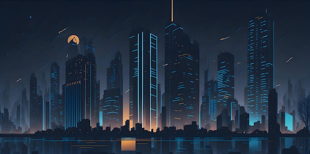 Moderne Nachtskyline-Cartoon der Stadt