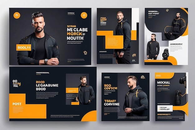 Moderne Produktförderung elegant aktiv und maskulin mutig Instagram Social Media Post Vorlage Set Mockup