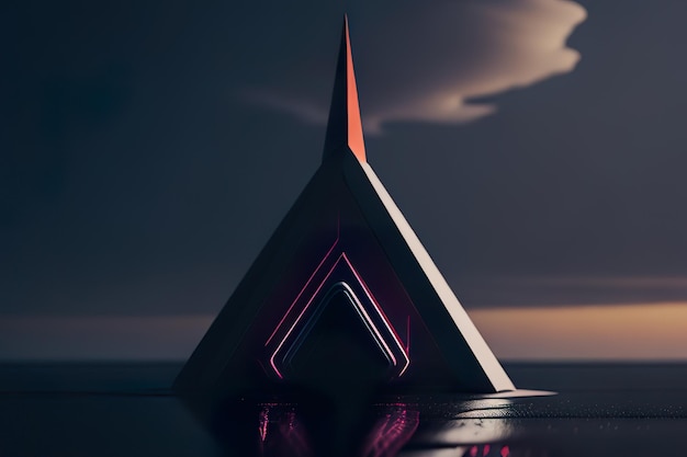 Moderne Pyramide mit Licht in der Nacht Generative KI