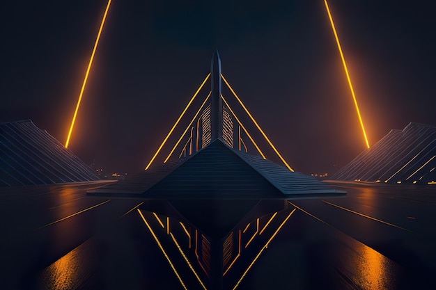 Moderne Pyramide mit Licht in der Nacht Generative KI