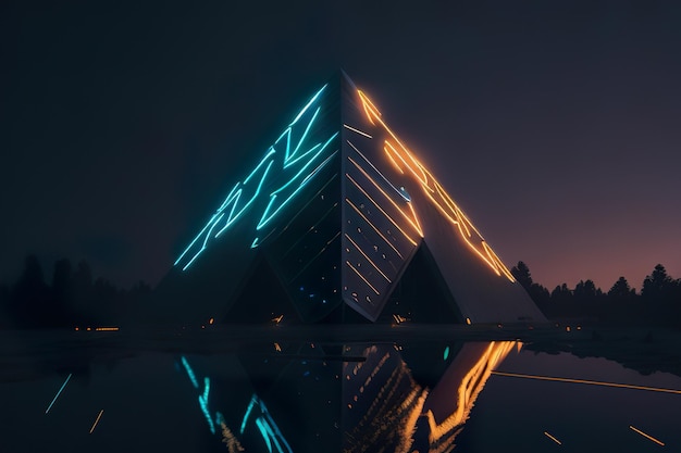 Moderne Pyramide mit Licht in der Nacht Generative KI