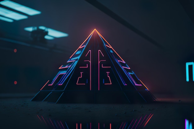Moderne Pyramide mit Licht in der Nacht Generative KI