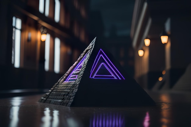 Moderne Pyramide mit Lichtern bei Nacht Generative KI