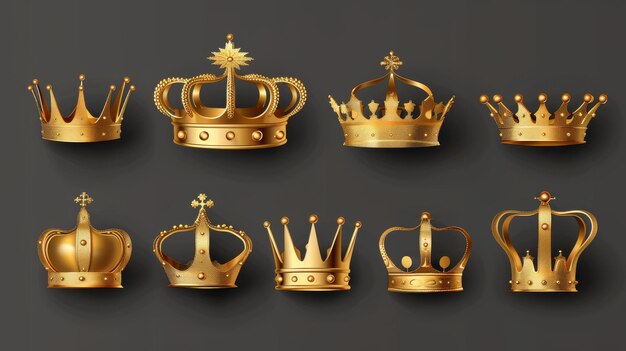 Moderne realistische Illustration von Goldmetallschmuck mit glänzenden glänzende Oberflächen mittelalterliches Schatzdesign König oder Königin Zubehör aus Goldmetall