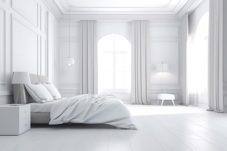 Moderne Schlafzimmer-Interieur Stylisches Interieur des Schlafzimmer-Schlafzimmers Interieur-Mockup Generative KI