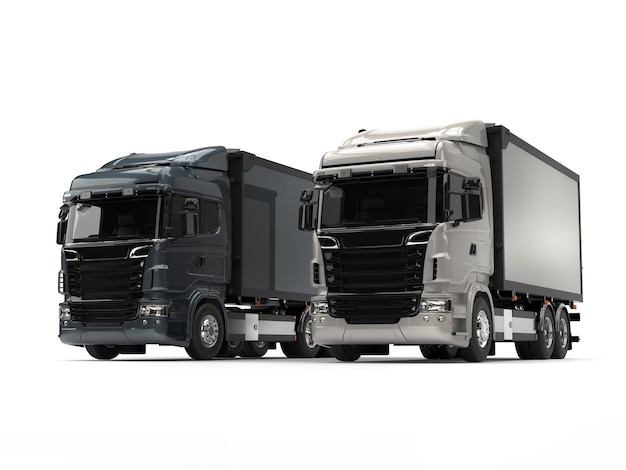 Moderne schwere Transportfahrzeuge aus Metall, hell und dunkel
