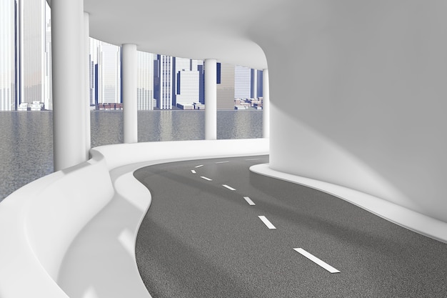 Moderne Sea Bridge Highway Road extreme Nahaufnahme. 3D-Rendering