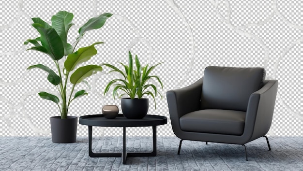 Moderne Sessel und Pflanzen in einem gemütlichen Innenraum