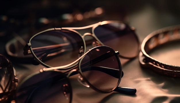 Moderne Sonnenbrillen spiegeln Eleganz und Glamour in modischen Sommer-Lifestyles wider, die von KI generiert werden