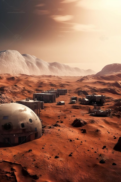 Moderne Stadt futuristisch auf dem Mars-Landplaneten