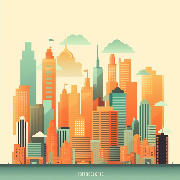 Moderne Stadt-Skyline mit Wolkenkratzern Vektor-Illustration im flachen Stil