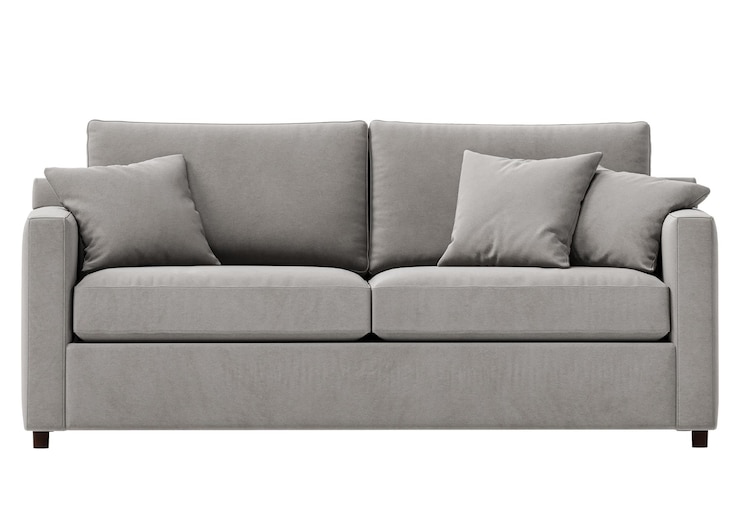 Foto moderne stoffsofa mit isolierten kissen auf weißem hintergrund möbelkollektion