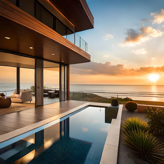 Moderne und moderne Villen, Chalets und Häuser mit Blick auf das Meer