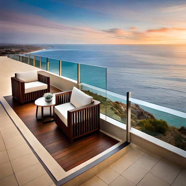 Moderne und moderne Villen, Chalets und Häuser mit Blick auf das Meer