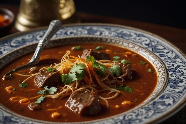 Foto moderne variante der klassischen nihari-präsentation