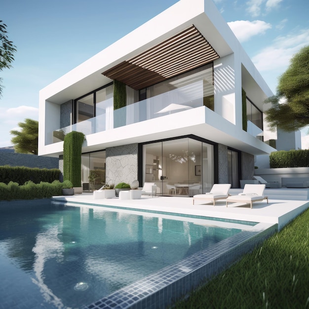 Moderne Villa Immobilien Illustration AI GenerativexA