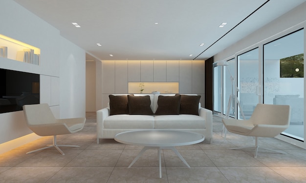 moderne Wand Wohnzimmer haben Sofa und Dekoration, Mock-up-Interieur, 3D-Rendering