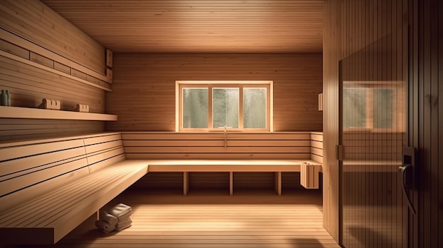 Moderne warme, hölzerne, leere Sauna