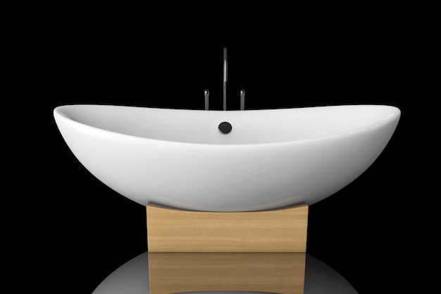 Moderne weiße Badewanne auf schwarzem Hintergrund