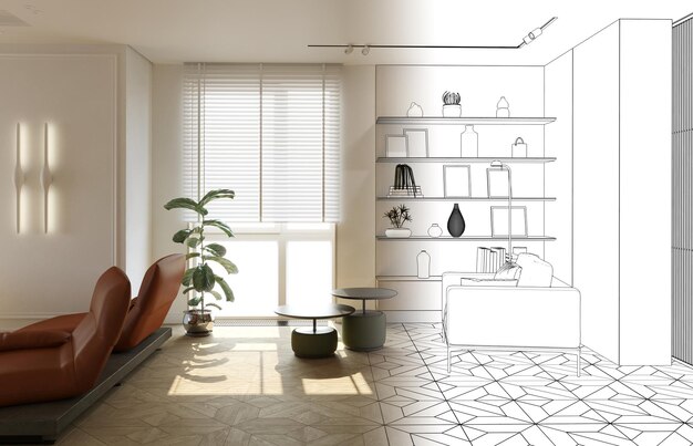 moderne Wohnung Interieur, 3D-Illustration