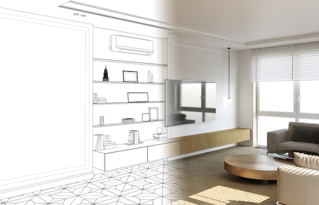 moderne Wohnung Interieur, 3D-Illustration