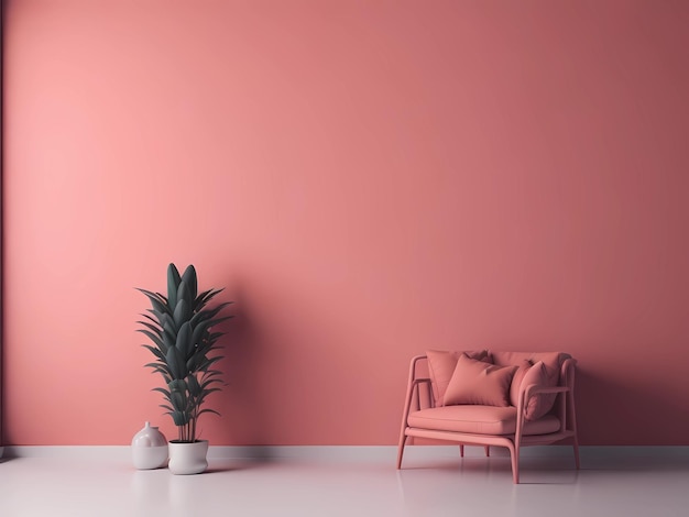 Moderne Wohnzimmereinrichtung mit kleinem Sofa an einer rosa Wand