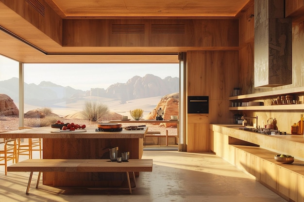 Moderne Wüsten-Oase-Küche mit warmen Tönen und na