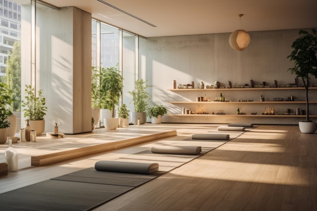 Moderne Yoga-Studio-Innenräume, generative KI