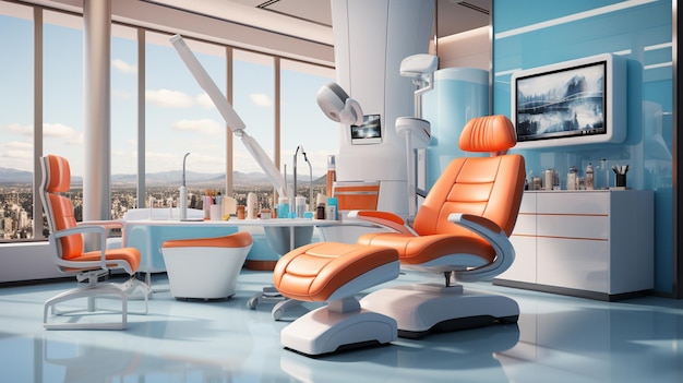 Moderne Zahnarztpraxis mit Stuhl Generative AI