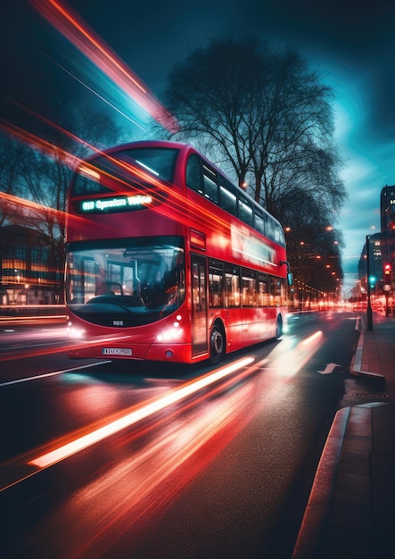 Moderner Bus befördert Passagiere während der Nacht im Urlaub Generative Ai