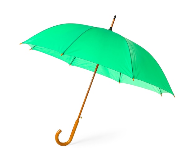 Moderner geöffneter grüner Regenschirm getrennt auf Weiß