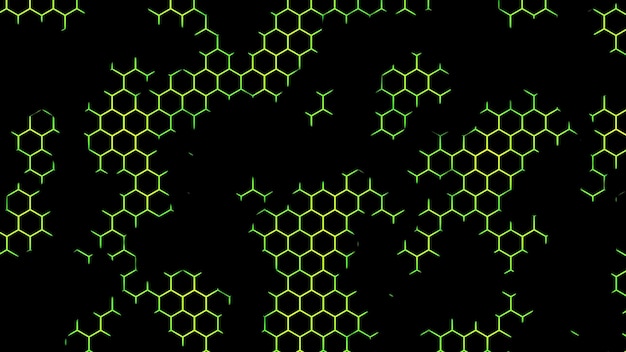 Moderner geometrischer Hintergrund mit sechseckigen Formen Design Grüne und schwarze Animation eines sechseckigen Rasters