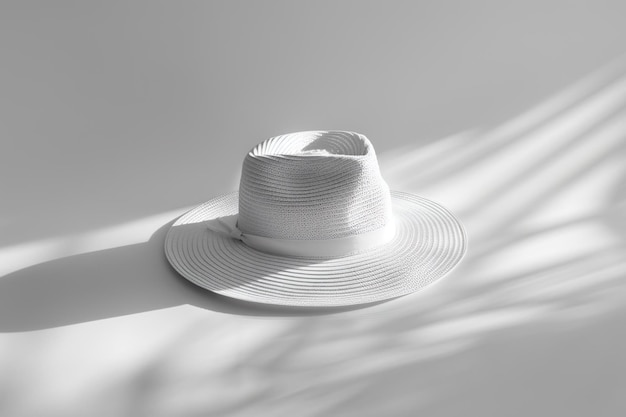 Moderner gestreifter Fedora-Hut auf neutralem HintergrundxA