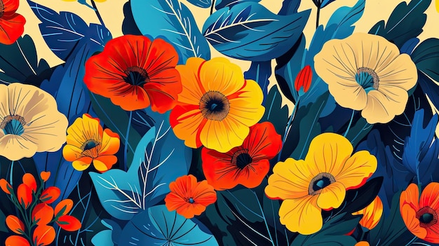 Moderner Hintergrund mit bunten Blumen