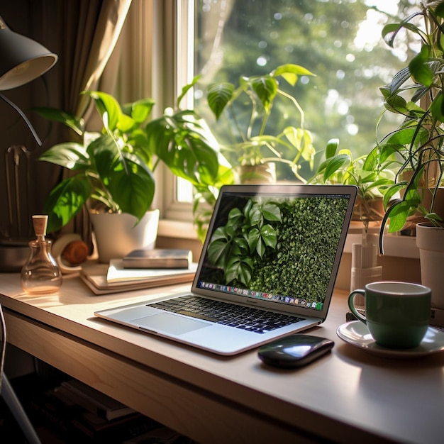 Moderner Home-Office-Arbeitsplatz mit Pflanzen