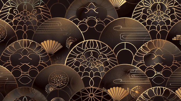 Moderner japanischer Hintergrund, orientalisches Gold, geometrische Textur für Cover-Design, Plakate, Kartenvorlagen