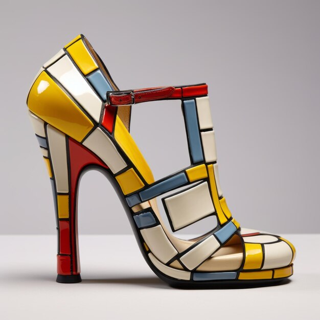 Moderner kleiner Schuh mit mehrfarbigen Quadraten, inspiriert von Lichtenstein und Mondrian