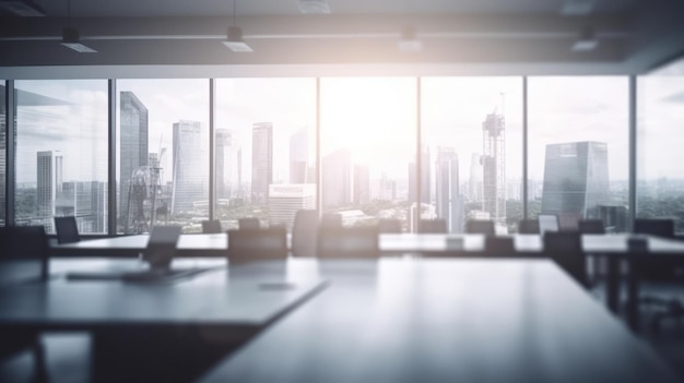 Moderner Konferenzraum mit Blick auf die Stadt und Tageslicht Generative KI