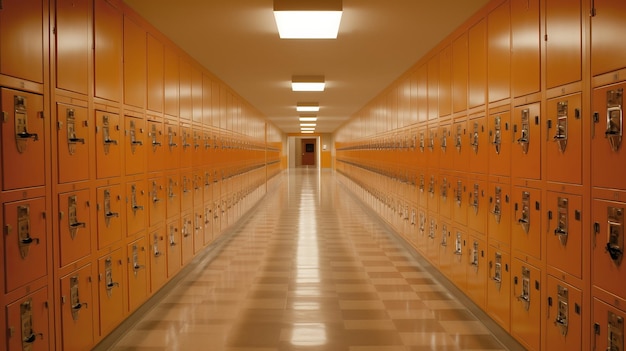 Foto moderner korridor einer amerikanischen schule mit schließfächern