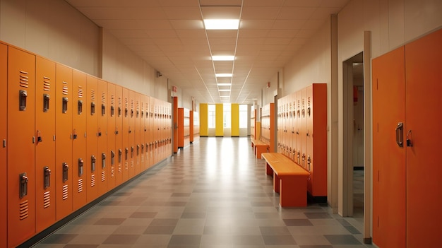 Moderner Korridor einer amerikanischen Schule mit Schließfächern