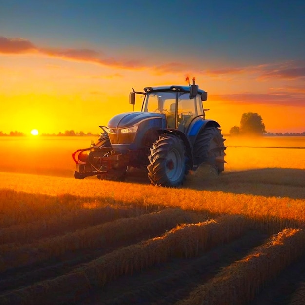 Moderner landwirtschaftlicher Traktor mit großen Rädern fährt durch das Feld