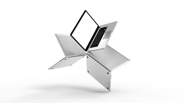 Moderner Laptop lokalisiert auf weißem Hintergrund. 3D-Illustration.