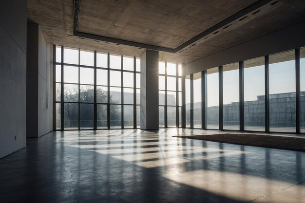 Moderner leerer Raum mit großen Fenstern