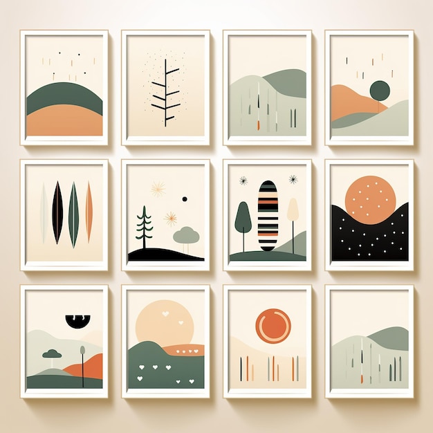 Moderner minimalistischer Kunstdruck aus der Mitte des Jahrhunderts. Rahmen mit böhmischer Wüstenlandschaft
