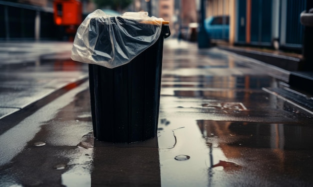Moderner Mülleimer auf der Straße Abfallsammlung in der generativen KI der europäischen Stadt