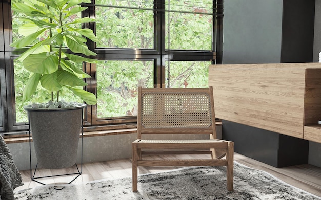 Moderner Rattan-Sessel im Wohnzimmer