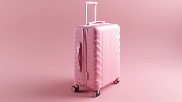 Moderner rosa Koffer auf Rädern, Nahaufnahme auf rosa Hintergrund, Reisekonzept, Kopierraum, generative KI