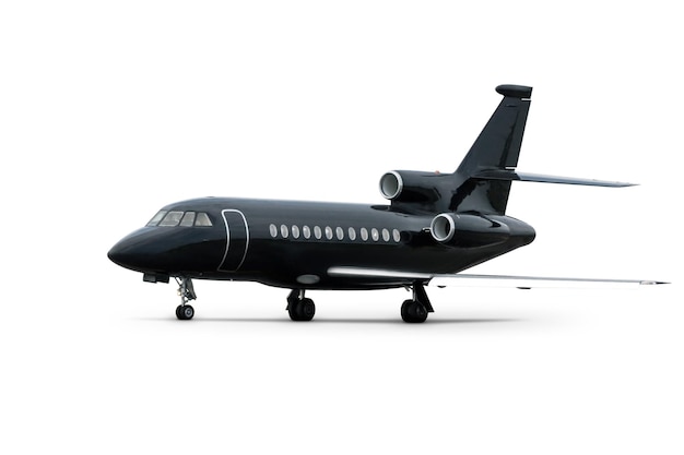 Moderner schwarzer Executive Business Jet isoliert auf weißem Hintergrund