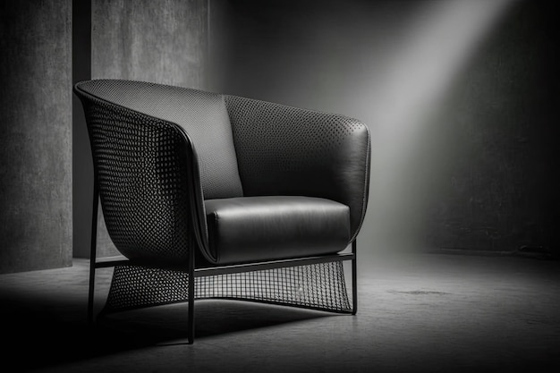Moderner Sessel mit schlanken, minimalistischen Linien und Netz- oder Ledersitz, der mit generativer KI erstellt wurde